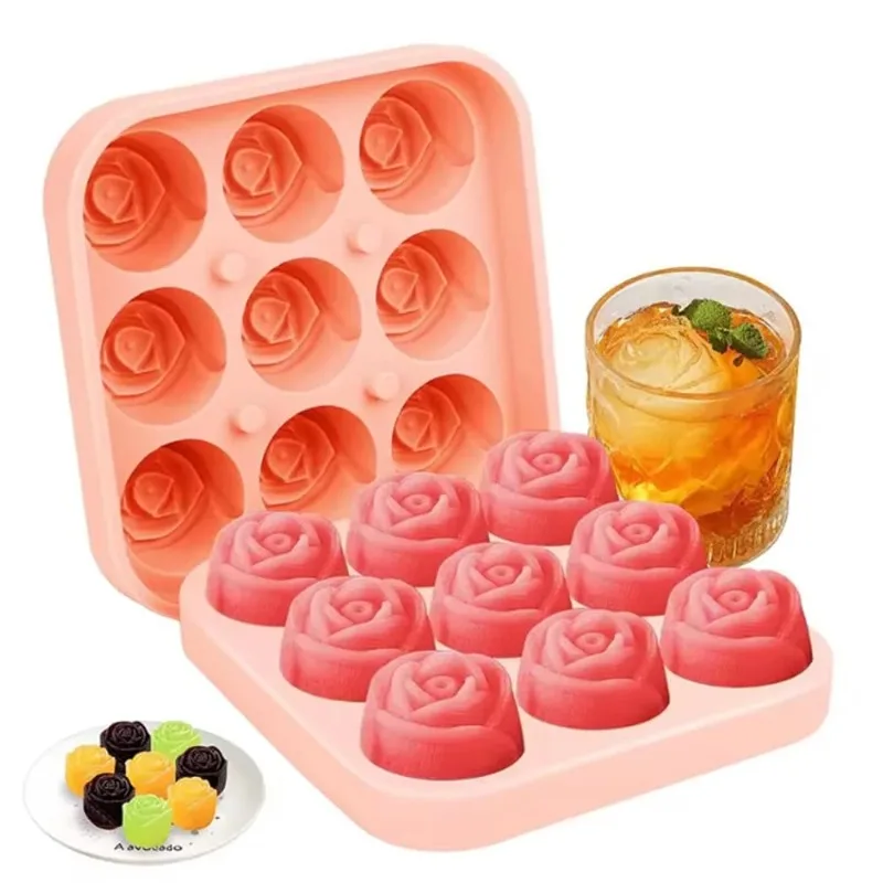 Random Color Rose Ice Cube Mold, Square Shape with Lid, Whiskey Frozen Ice Cube Craft Item, This Reusable Ice Cube Mold