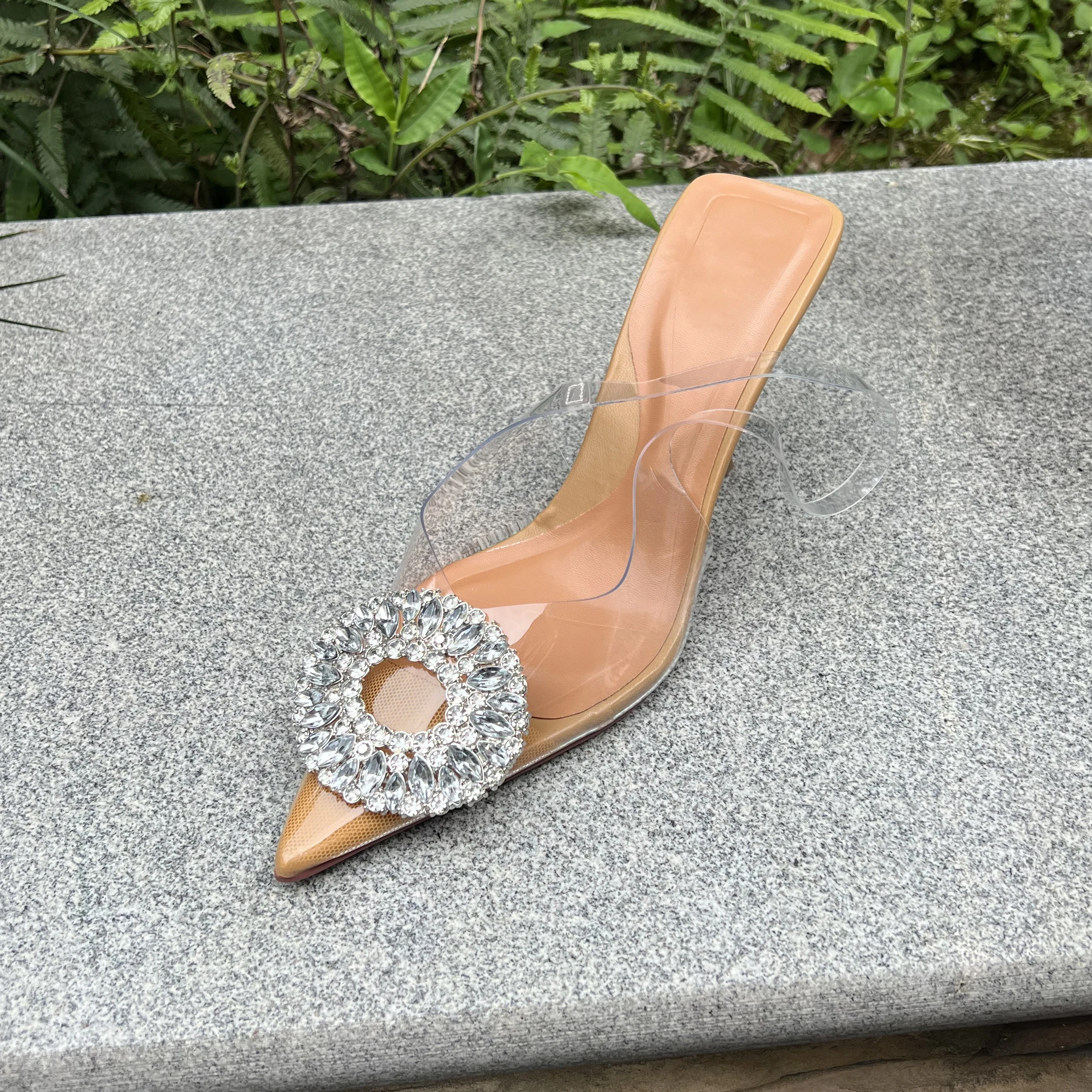 QUTAA 2023 Summer Women Sandals Pointed Toe Thin High Heels Crystal Transparent Shoes Woman Party Wedding Prom Pumps Size 35-42