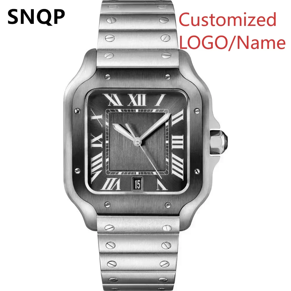 للجنسين أسود أبيض الروماني التلقائي الميكانيكية الرجال النساء ووتش الذهب الحافة الفولاذ المقاوم للصدأ الجلود الفرقة حسب الطلب #5