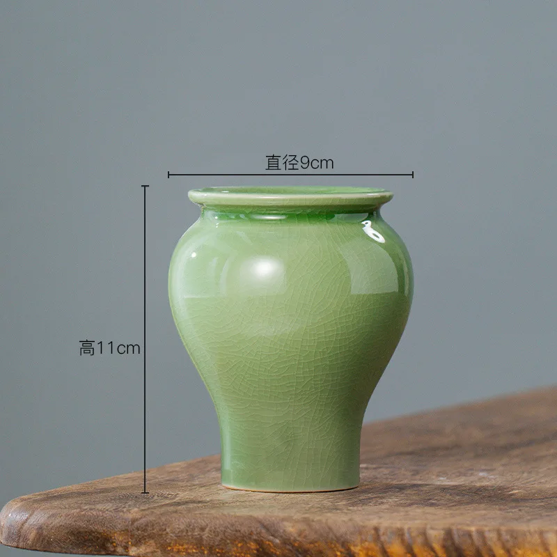 Retro Ice Crack Ceramic Green Plant Pot Indoor Bonsai Vase Planter Desktop Ornaments Crafts Art Home Garden Decor