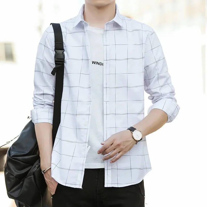 Fashion Men's Clothing Casual Loose Long Sleeve Shirt Spring And Autumn Korean Style White Casual Shirt Tops