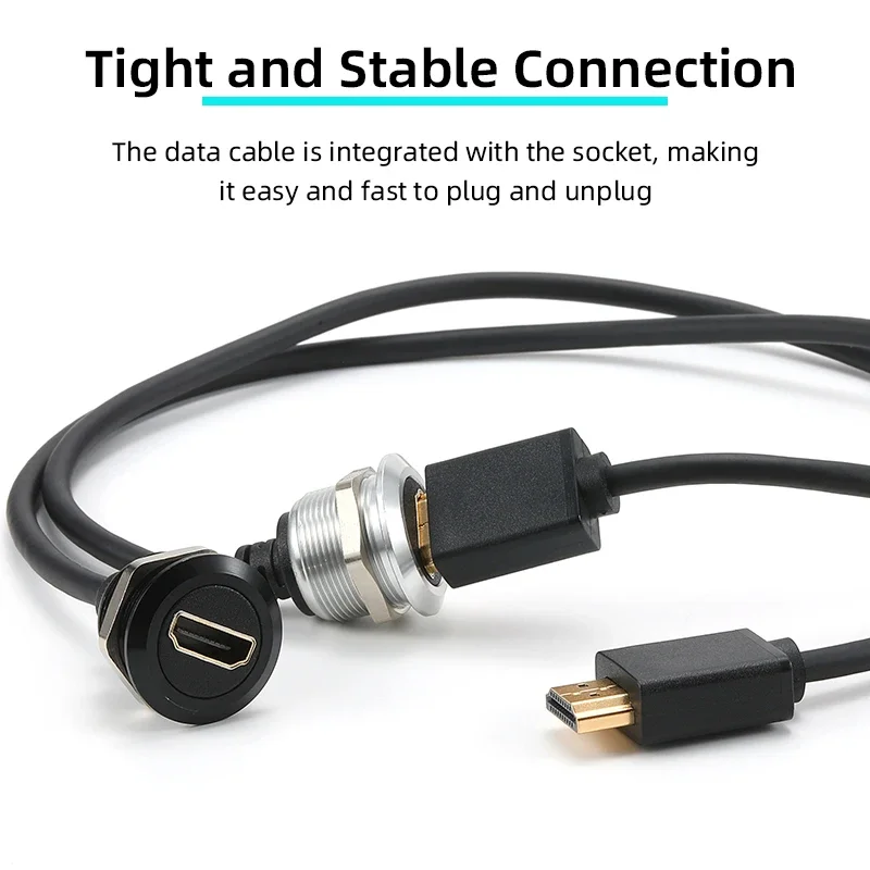 0.5-2m Metal HDMI2.0 Data Extension Cable Connector Female to Male Flush Mount Adapter Socket Wires, for Car Truck Moto Industry