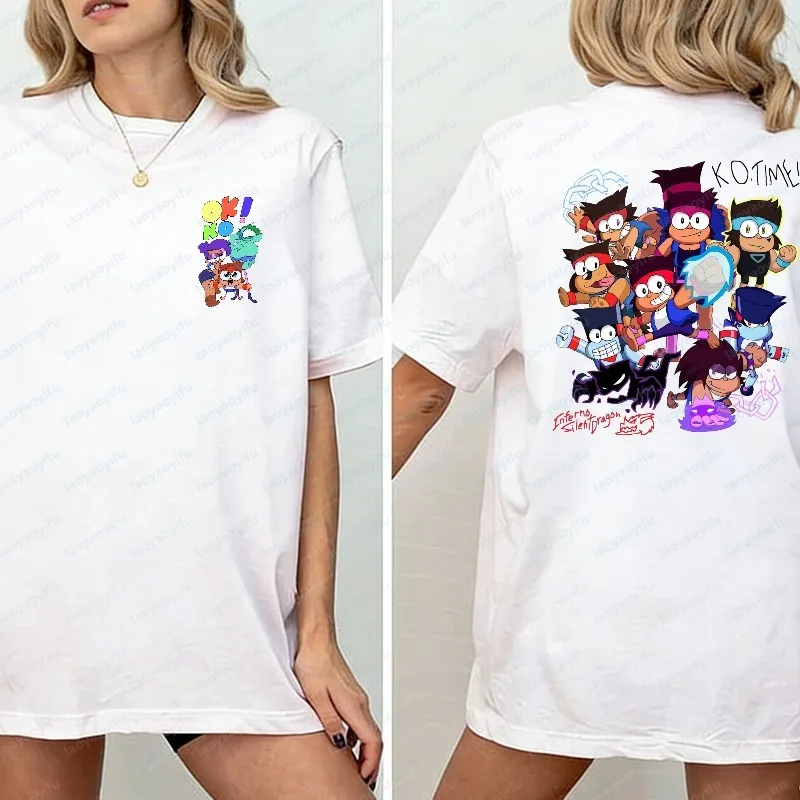OK K.O.! Let's Play Heroes Cartoon Print T-Shirt Graphic Tops Unisex Streetwear for Gamers Animation Fans Summer Casual Outfits