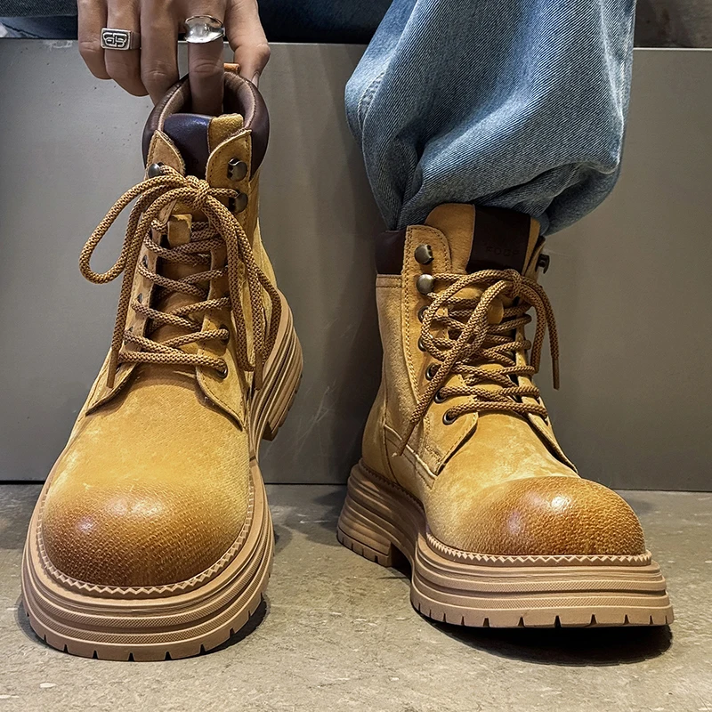 

Winter Classic Men Chelsea Boots Men Lace-up Versatile Thick-soled Durable Work Boots Retro Men Fashion Boots Sizes 38-46