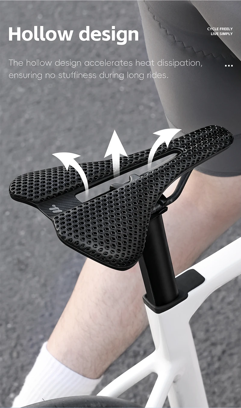 WEST BIKING 3D-Gedruckter Fahrradsattel T700 Carbonfaser Titan-Legierung Cr-Mo Sitzbügel Komfort-Polster für Rennräder 145/150mm – Detail 2