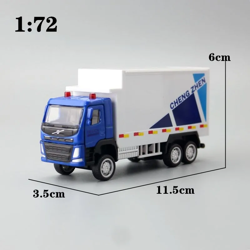 Diecast Metal Toy Car Model 1:72 Scale Container Transport Truck Engineering Pull Back Educational Collection Gift Kid Match Box