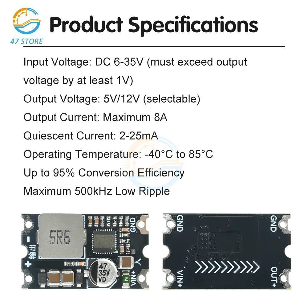 DC-DC Step Down Converter Module 6-35V Input, 5V/12V 8A Output Thermal Protection for Car Charger LED Driver Power Supply