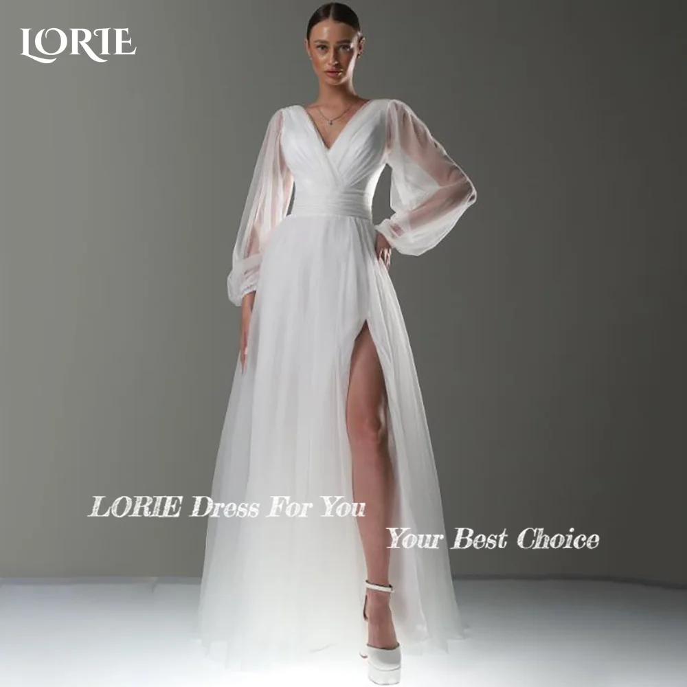 LORIE-vestido de novia con manga abombada, vestido de novia de manga larga con pliegues, personalizado, corte en A, vestido de novia de princesa saudita