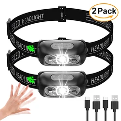 Mini Headlamp USB Rechargeable Head Light with Wave Sensor Flashlight Outdoor Lighting Lamp for Camping Hiking Emergency Usage