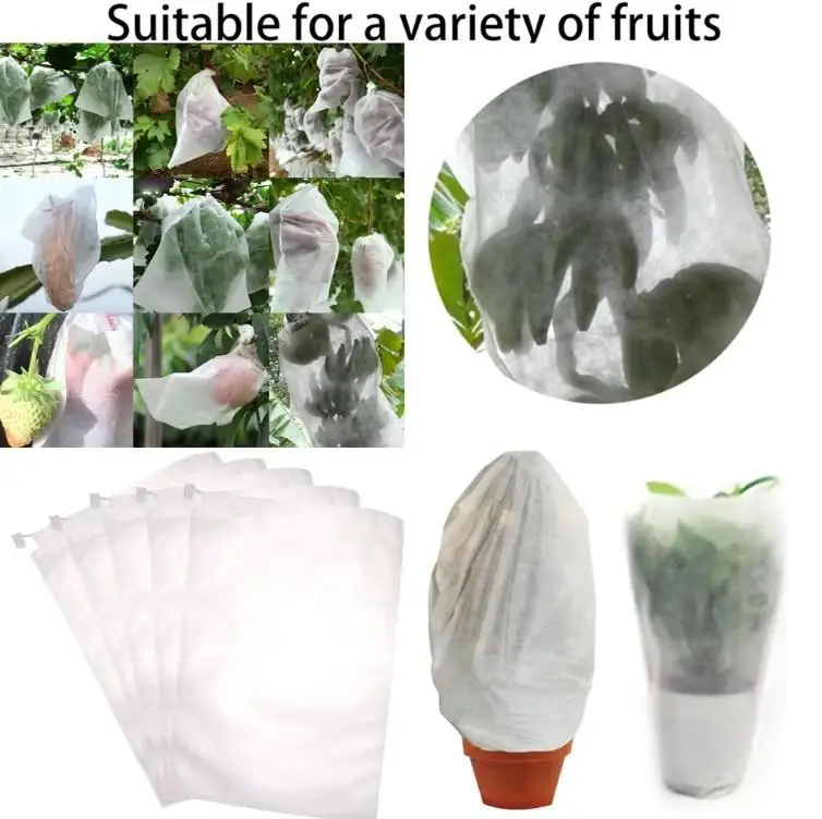 50Pcs Fruit Protection Bags with Drawstring Breathable Mesh Netting Insect Bird Pest Deer Proof Cover for Apple Grape Tree