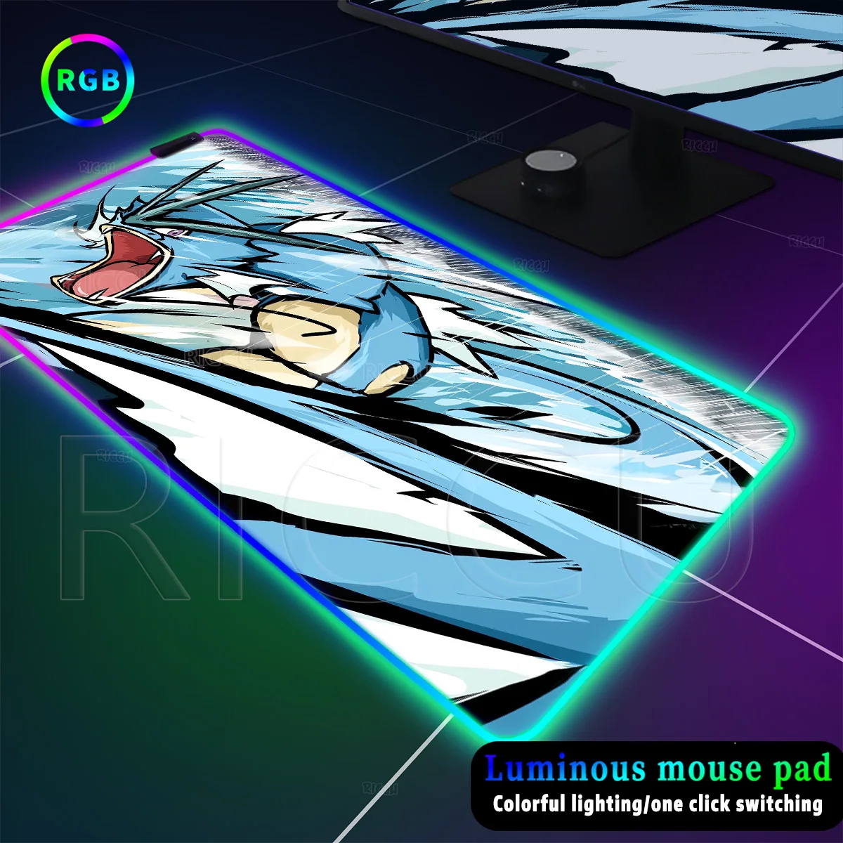 RGB Large Pokémon Gyarados Pc Gamer Mouse Pad Anime XL Deskmat Gaming Computer Light Non-slip Laptop Keyboard LED Glowing Carpet