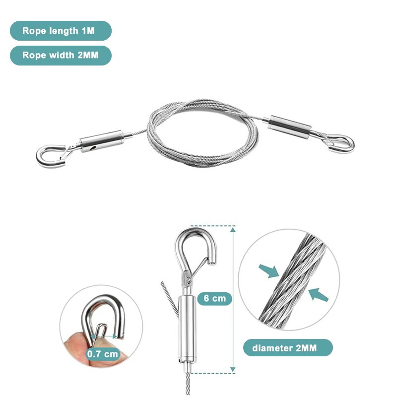 Adjustable automatic wire rope spring hook for hanging mirrors, photo frames, lamps, lifting code double hole telescopic