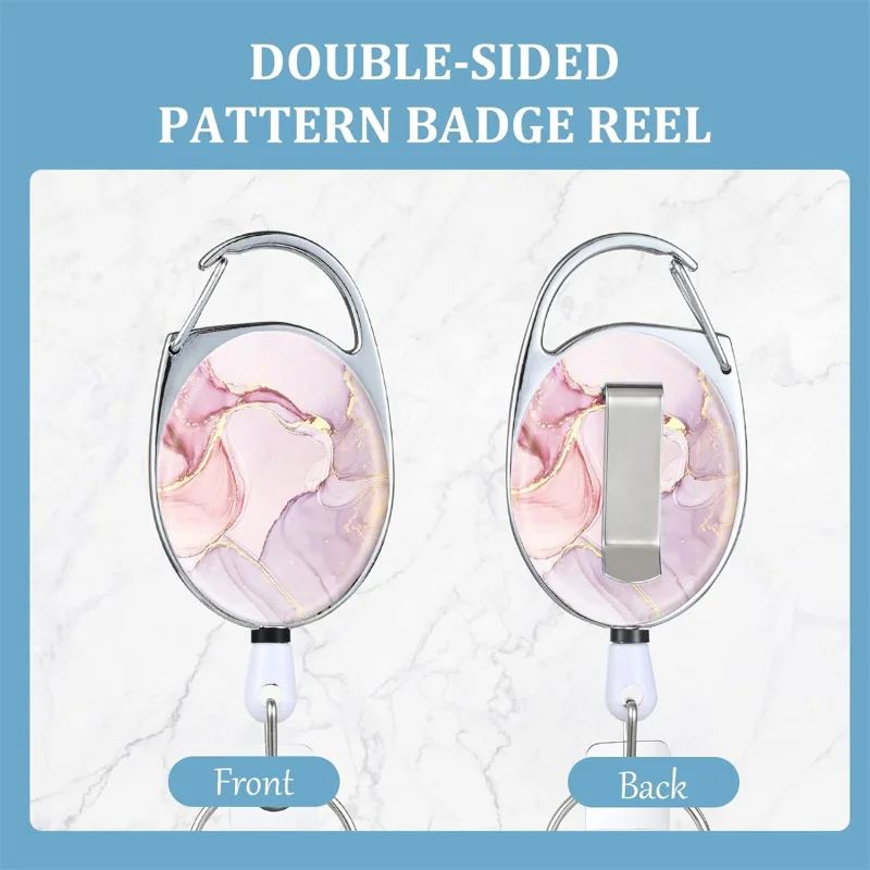 Frauen Mann Marmor Ellipse ID Karte Schlüssel Kette Lanyard Clip Ring Versenkbare Pull Name Tag Abzeichen Gürtel Seil Halter Schlüsselring – Detail 7