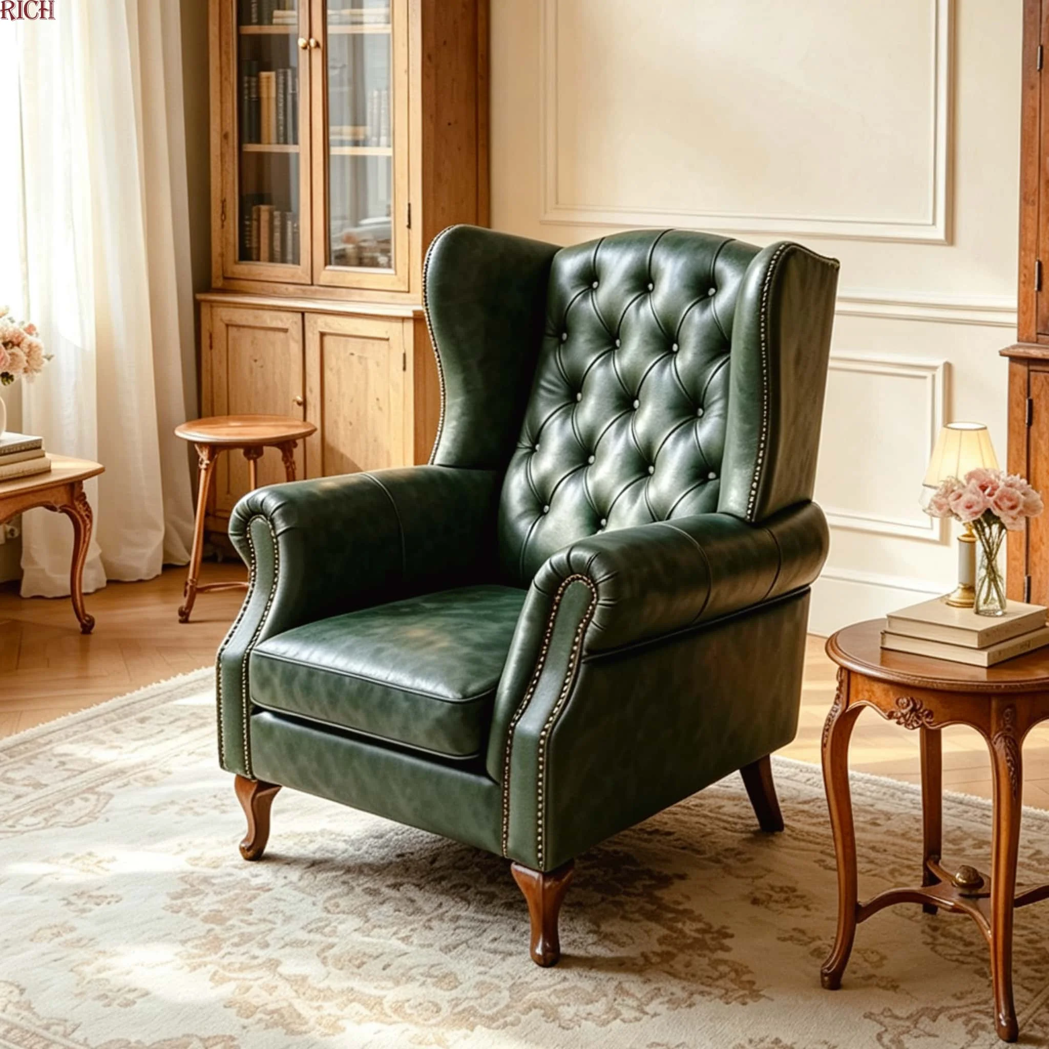 Modern Vintage Retro Leather Button Wingback Leisure Arm Accent Chair for Home Apartment Living Waiting Room Hotel Office Lobby