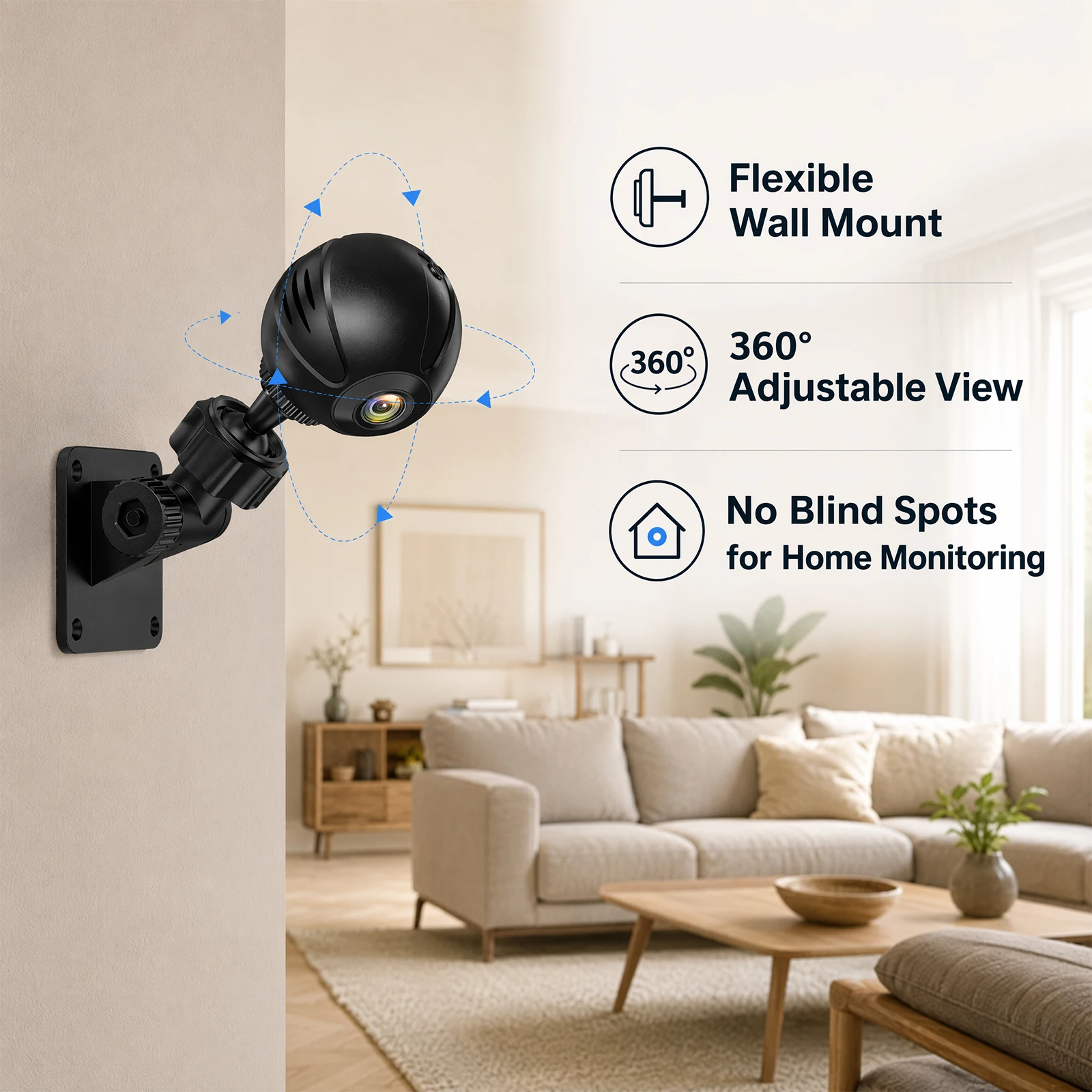 Mini Dome Camera 1080P WiFi Indoor Cam Motion Alert USB Powered Night Vision Remote View