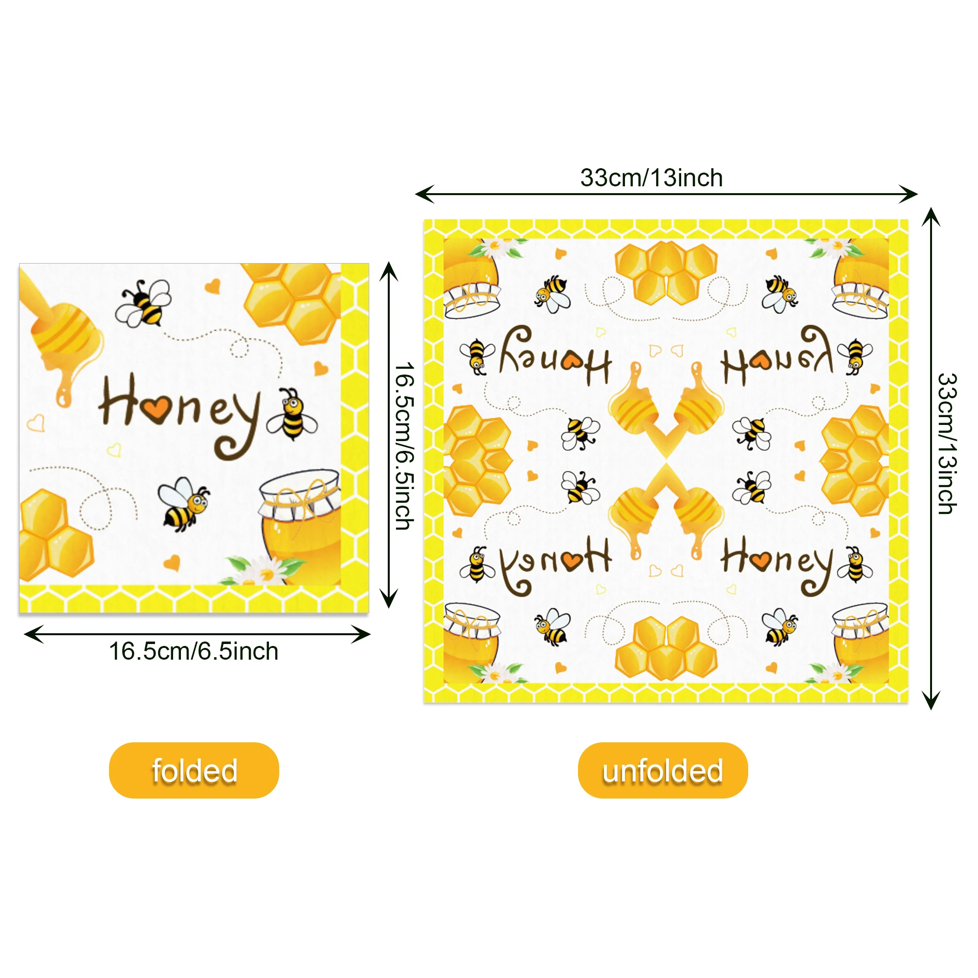 60Pcs Bumble Bee Honey Paper Napkins, Honeycomb Pattern Disposable Napkins for Gender Reveal Baby Shower Decorations