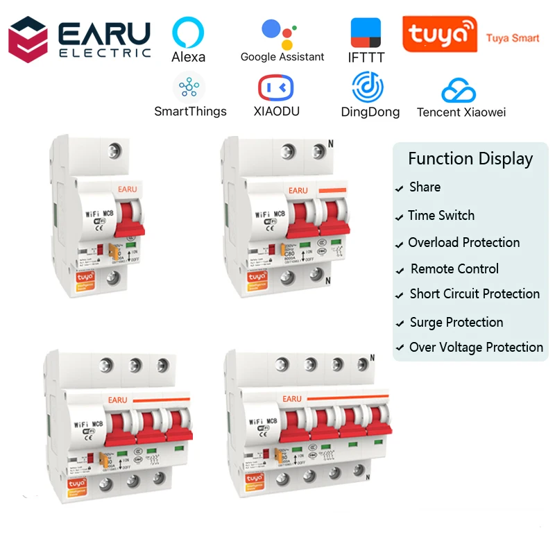 disjuntor inteligente wifi com temporizador interruptor de controle remoto sem fio 1p 2p 3p 4p 10a125a aplicativo tuya vioce alexa google home 01