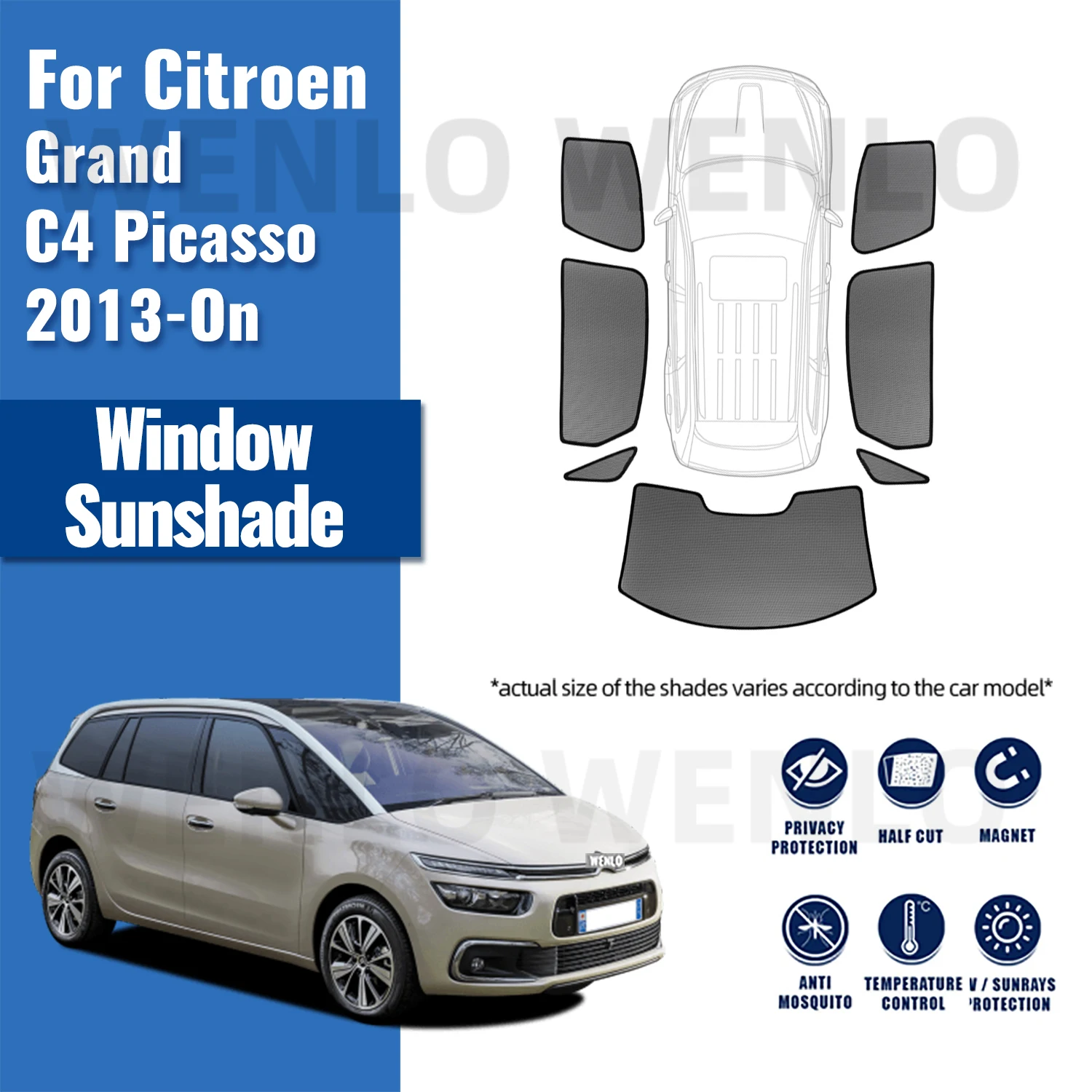 For Citroen Grand C4 Picasso 7seats 2013-2023 Magnetic Car Sunshade Front Windshield Frame Curtain Rear Side Window Sun Shade