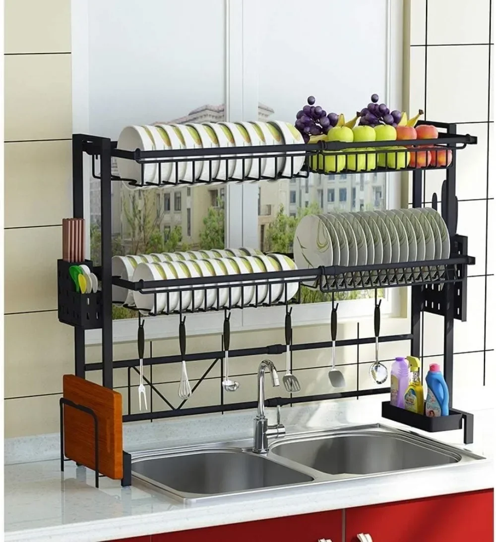 Sink Kitchen Supplies Storage with Cutting Board Bracket, Adjustable Length Over, Easy To Disassemble, Drain rack