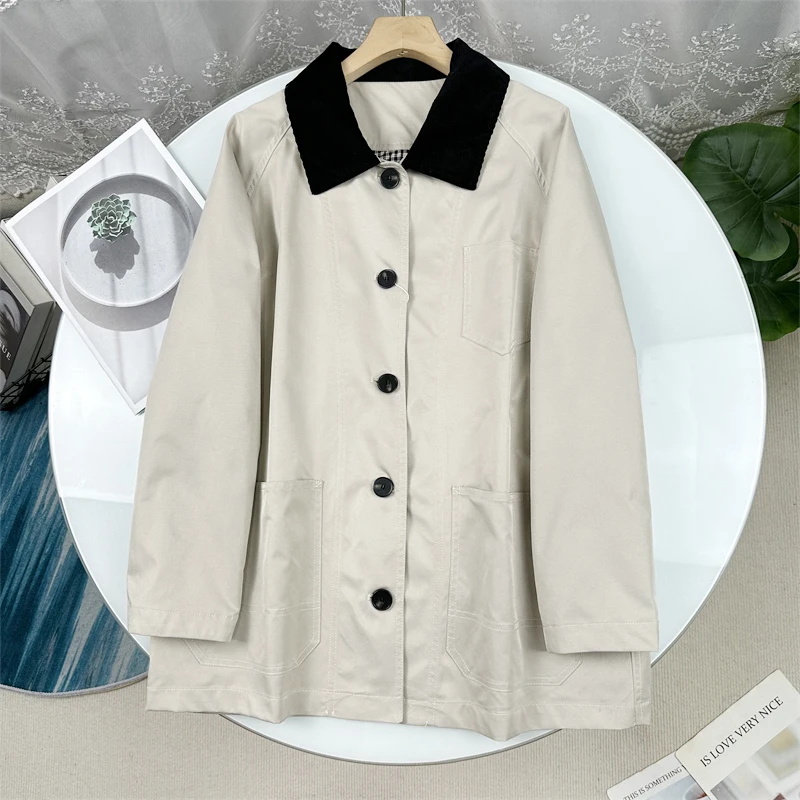 

Женская ветровка из хлопка высокой плотности в стиле барн, свободного кроя, для охоты, с длинными рукавами, средней длины, на одной пуговице, однотонная