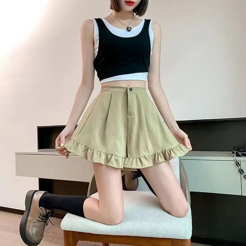 Women's Clothing Khaki Shorts Summer Thin Casual Loose Wide Leg High Waist Slimming Versatile Stylish Suit Shorts