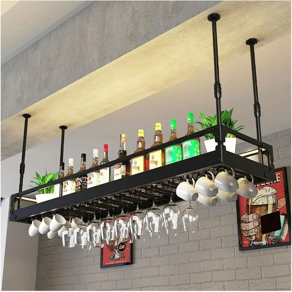 

Black Adjustable Metal Wine Glass Rack, Hanging Stemware Holder Organizer for Bar or Kitchen (47.2in)