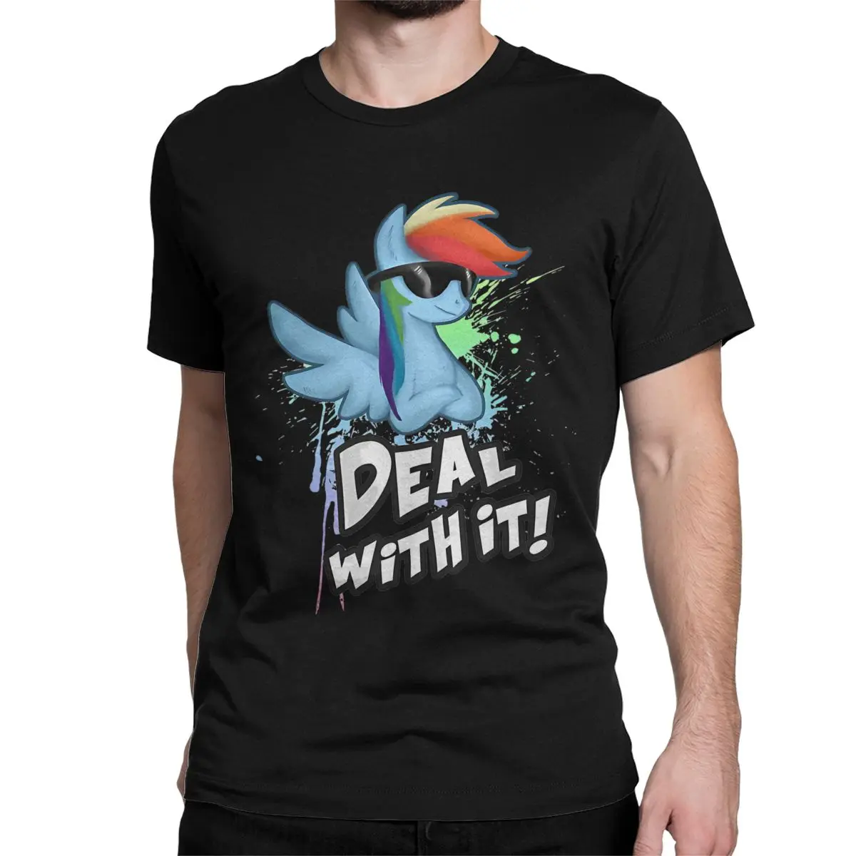 Funny Ponies Rainbow Deal With It T-Shirts for Men Women Crewneck 100% Cotton T Shirts Short Sleeve Tees New Arrival Tops