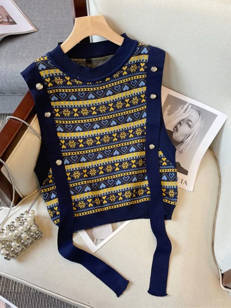 Sweater Vest Women Retro All-match Classic Fashion Knitting Preppy Style Simple Design Casual Chic Knitting Sweet Vests