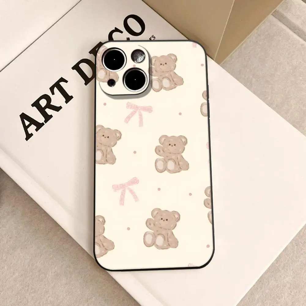 Funda para Teléfono con Diseño de Osito de Peluche Rosa y Amarillo para Niña, Compatible con iPhone 17 Air 16 15 14 Plus 13 12 11 Pro Max 16e, Antigolpes, Transparente HD