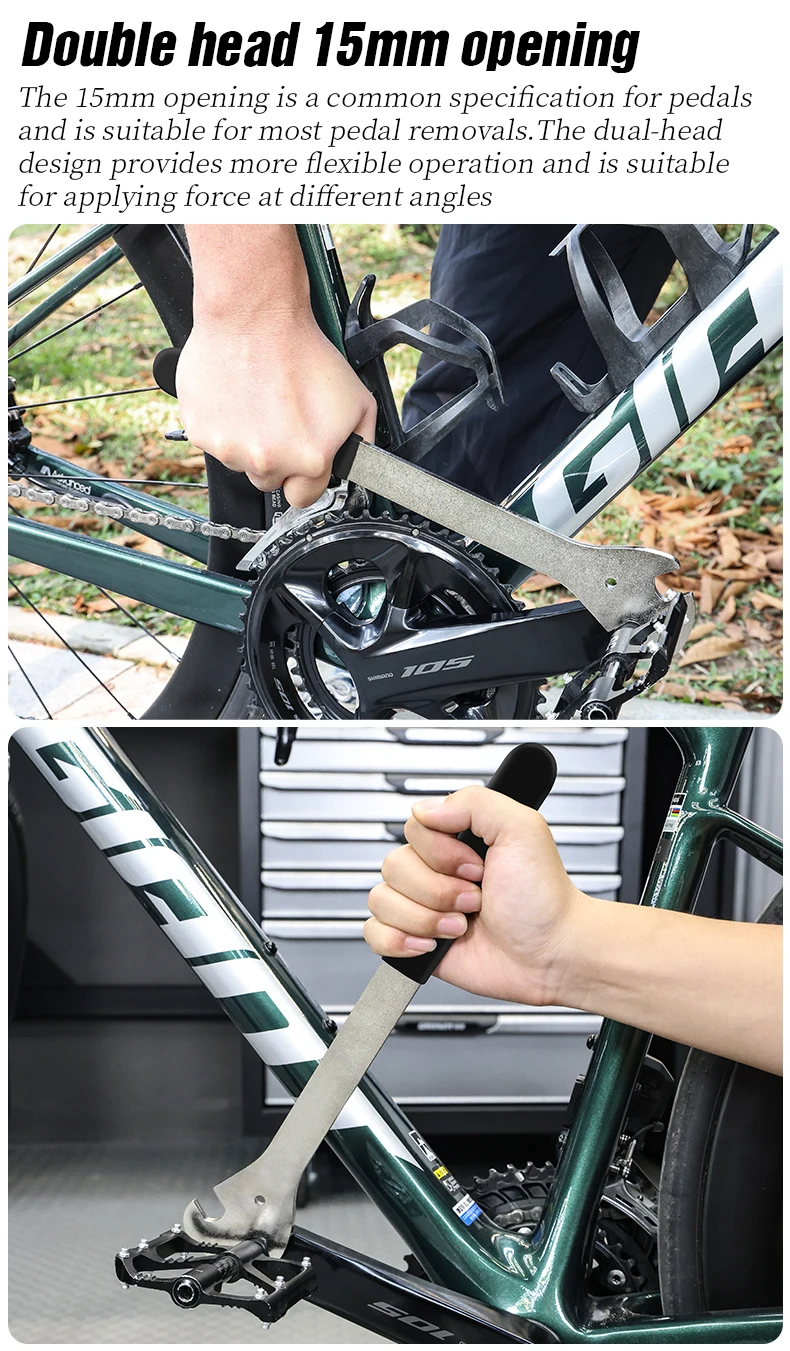 LEBYCLE Fahrradpedalschlüssel, extra langer Griff, robust, langlebig, Fahrradpedalschlüssel, installieren Sie 15 mm Werkzeug, Fahrradzubehör – Detail 11