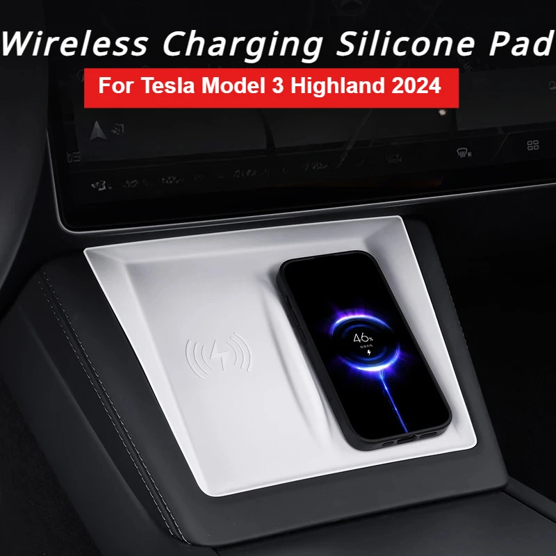 

For Tesla Model 3 Highland 2024 Wireless Charging Silicone Pad Model3 Center Control Storage Box Armrest Box Bottom Non-slip Mat