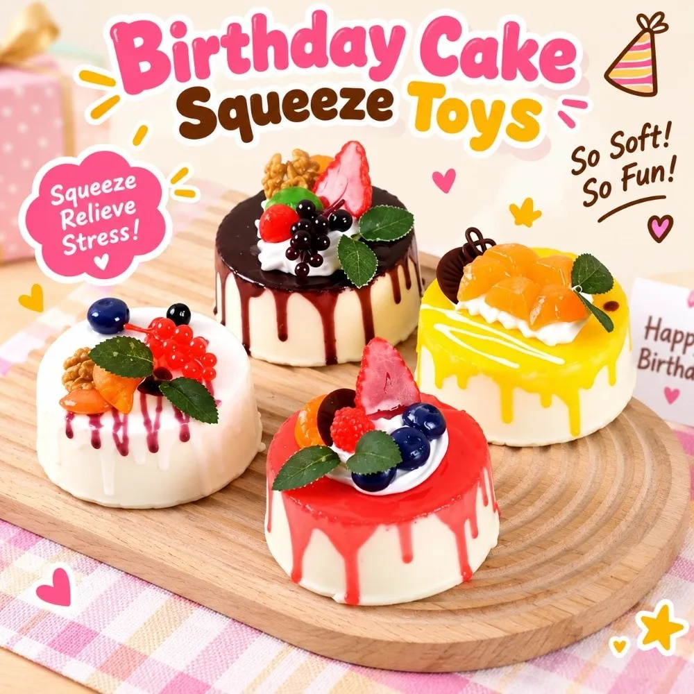 Slow Rebound Birthday Cake Squishy Toys Slow Rising Assorted Colors Birthday Cake Squeeze Toys Super Soft Cute Slow Rising Toys