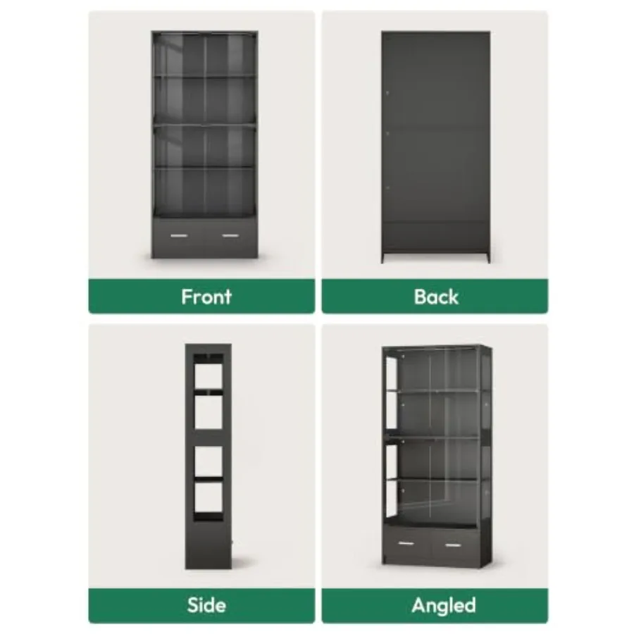 67-inch Glass Display Cabinet for Sports Memorabilia Black tempered glass, sleek black frame, anti-reflective display, secure l view 6