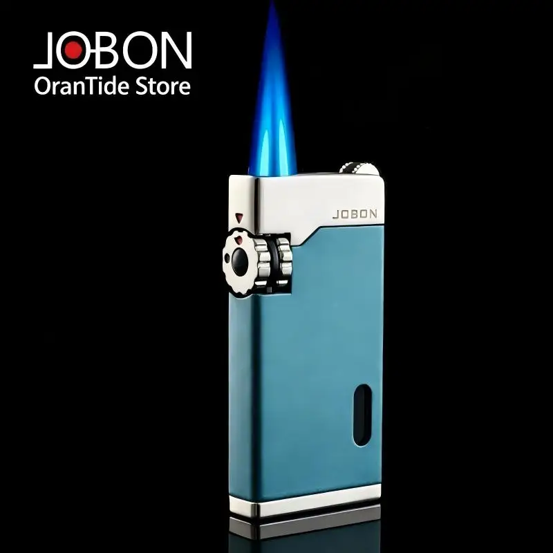 Wheel Flint Ignition Blue Double Fire, Windproof Gas, Creative Personality Lighter, Visible Gas Box, Adjustable Flame, Men Gift