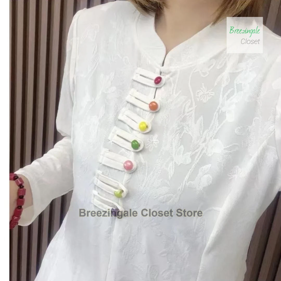 New Chinese style shirt fashion button-down top women's summer new stand-up collar slim retro long-sleeved national style