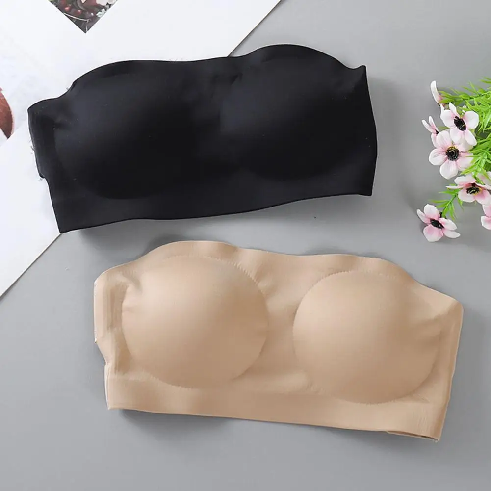 Ice Silk Invisible Bra Contoured Cups Strap Bra No Shoulder Strap Silicone Lining Unpadded Off-shoulder Dress Top Pairing Bra
