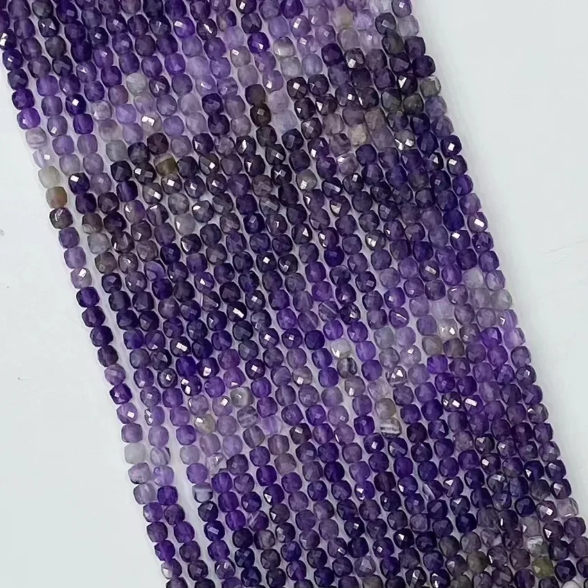 Natural Amethyst Gemstone Facted Square Loose Beads 38cm Women Trendy Fashion Jewelry DIY Bracelet Necklace Strand Beads Charm