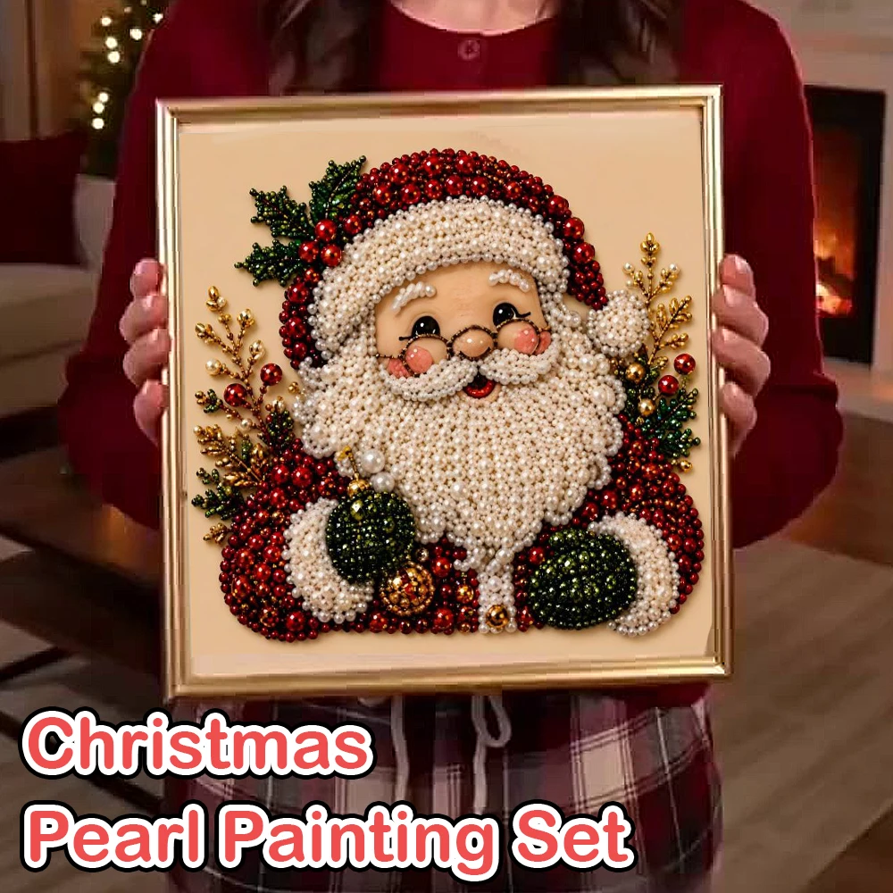 Christmas Pearl Painting Art Set With Frame DIY Pearl Beads Craft Kit For Adults Beginner Home Decor Wall Art Party XMAS Gift