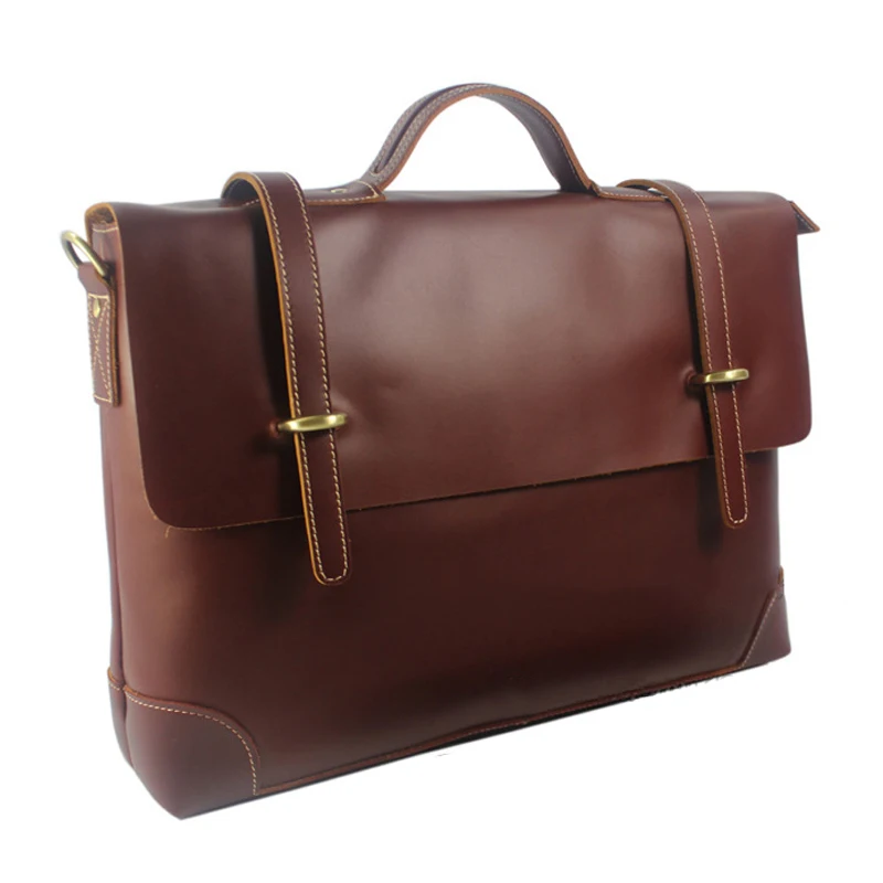 حقيبة ساعي البريد من جلد البقر الأصلي للرجال، حقيبة عمل مكتبية ذات سعة كبيرة للتنقل على حقيبة كتف #2