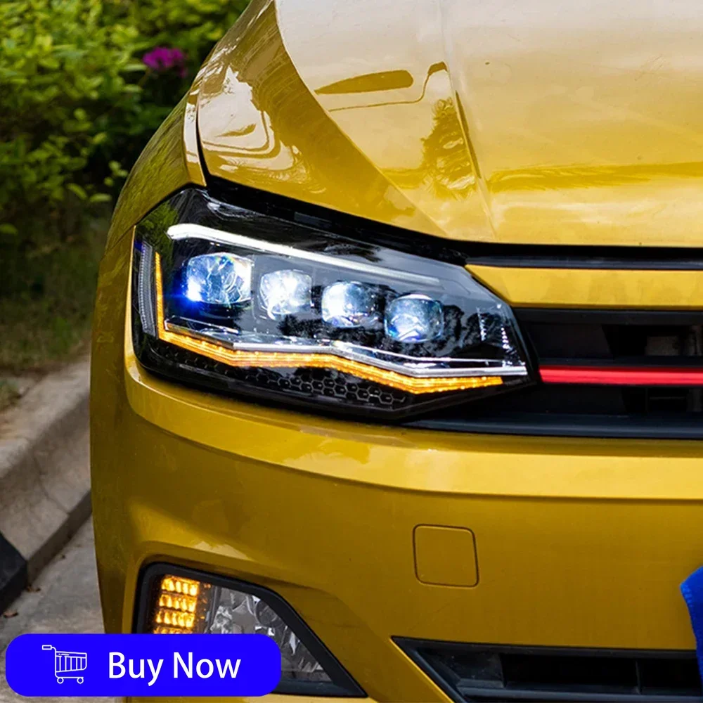 

Для VW Polo 2019-2024 автомобильные передние фонари в сборе, обновленная светодиодная автомобильная фара, проектор, 4 объектива, горячая распродажа, аксессуары