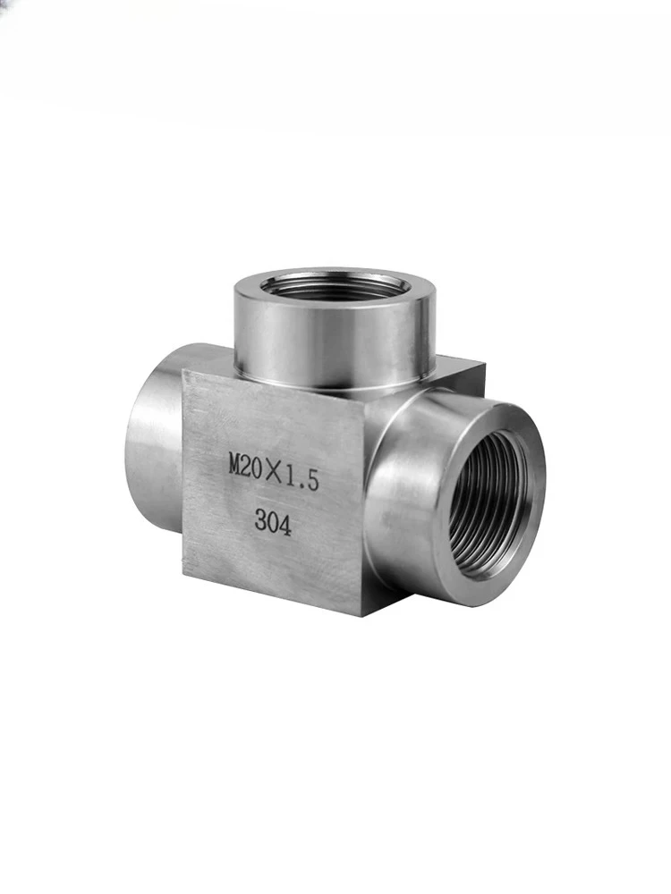 304 connector, 4-point high-pressure inner thread tee, inner tooth gas water hydraulic square tube oil pipe connector M20