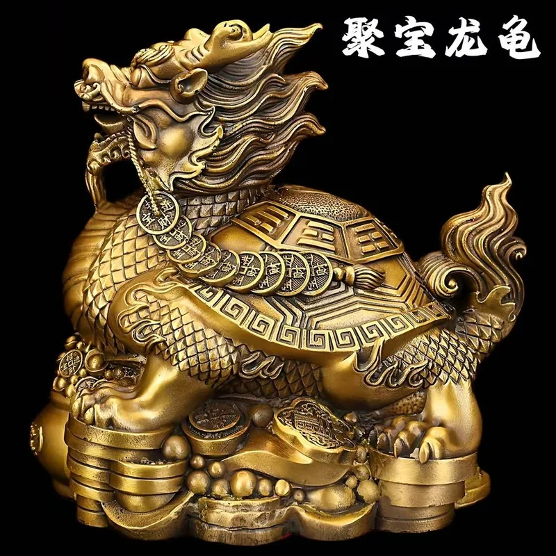 All-copper dragon turtle ornament, wealth-attracting treasure bowl, dragon head turtle, living room home decoration, wealth accu