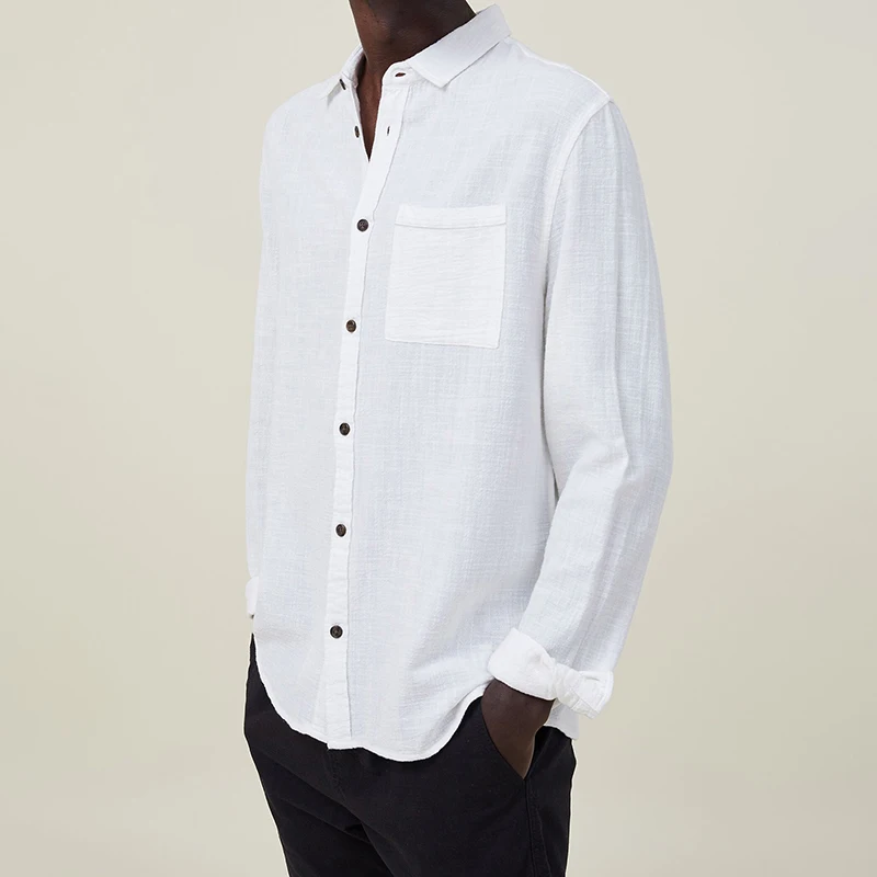 

Men Buttons down Shirts Casual Solid Color Basic Long Sleeve Tops for Beach Vacation Streetwear