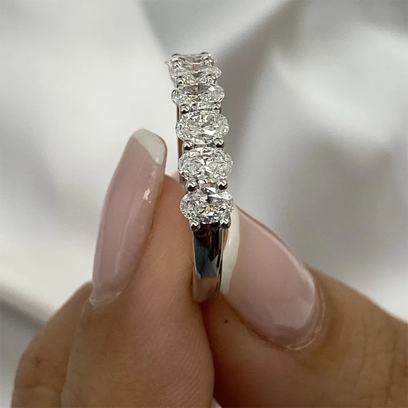 AEAW Oval Shape CVD HPHT Lab Grown Diamond 7 Stones Ring 1.4ctw DEF VS-VVS Platinum 950 Wedding Band For Women