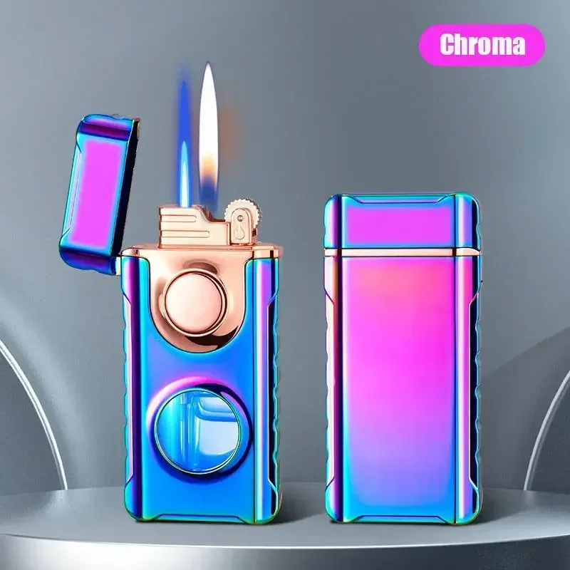 

2025 New Type Double-Fire Transparent Gas Bin Side Lighter, Straight To Open Fire, Metal Lighter Can Carry Lighter