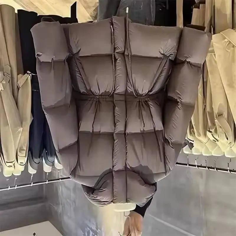 Warm Cotton-Padded Jacket Female Autumn Winter  New Down Coat Women Parkas Hooded Drawstring Waist Outwear Fashion Overwear