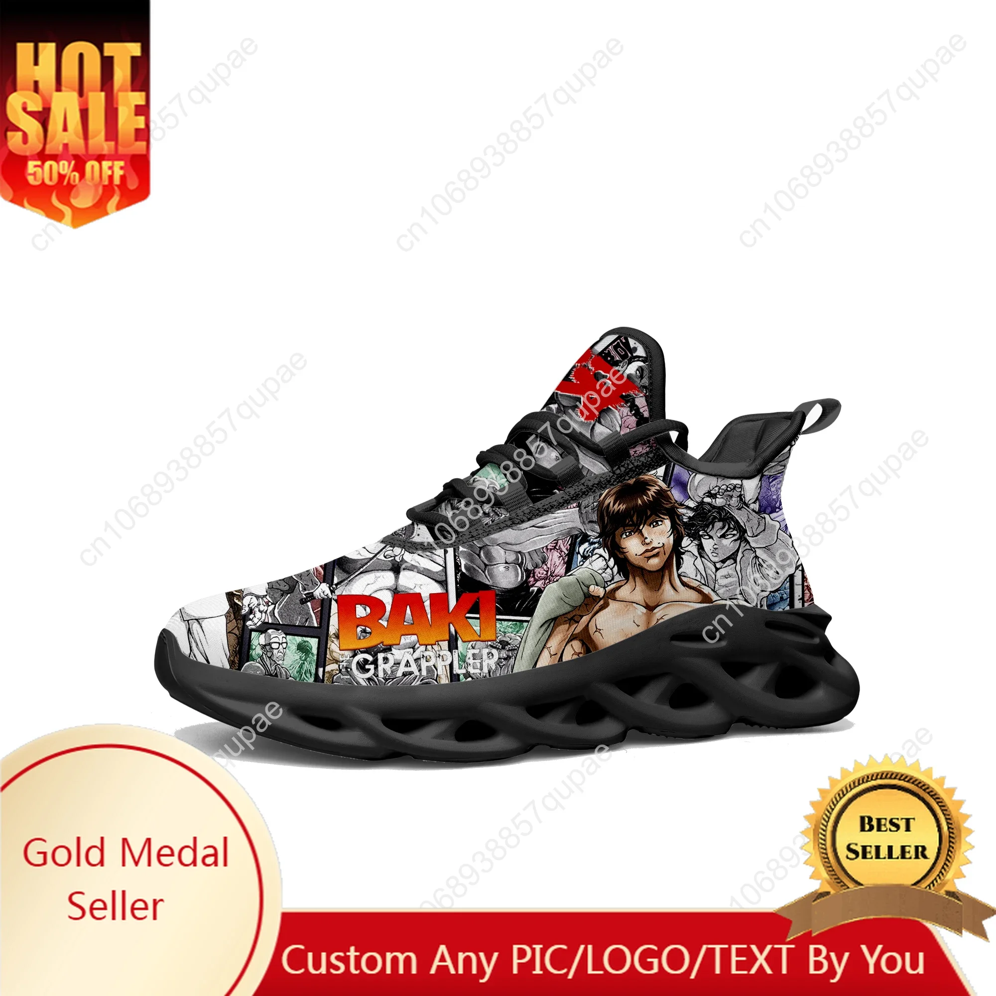 

Baki The Grappler Hanma Baki Кроссовки на плоской подошве Мужские спортивные кроссовки Высококачественные кроссовки на шнуровке Сетчатая обувь Обувь на заказ