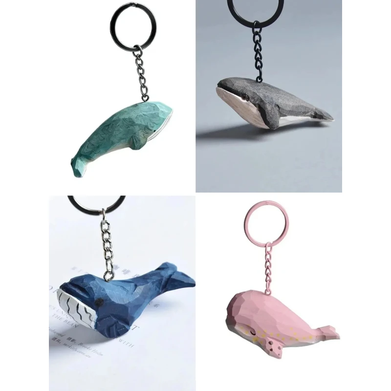 10PCS Wooden Keychain Ornament Pink Keychain Ring Whale Pendant Handicraft Car Motorcycle Key Holder Jewelry Gift Accessories