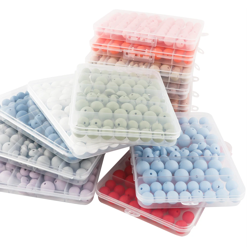 Cuentas redondas de silicona para fabricación de joyas, abalorios espaciadores para llavero, accesorios de joyería, 12/15MM, 90 unids/lote por caja