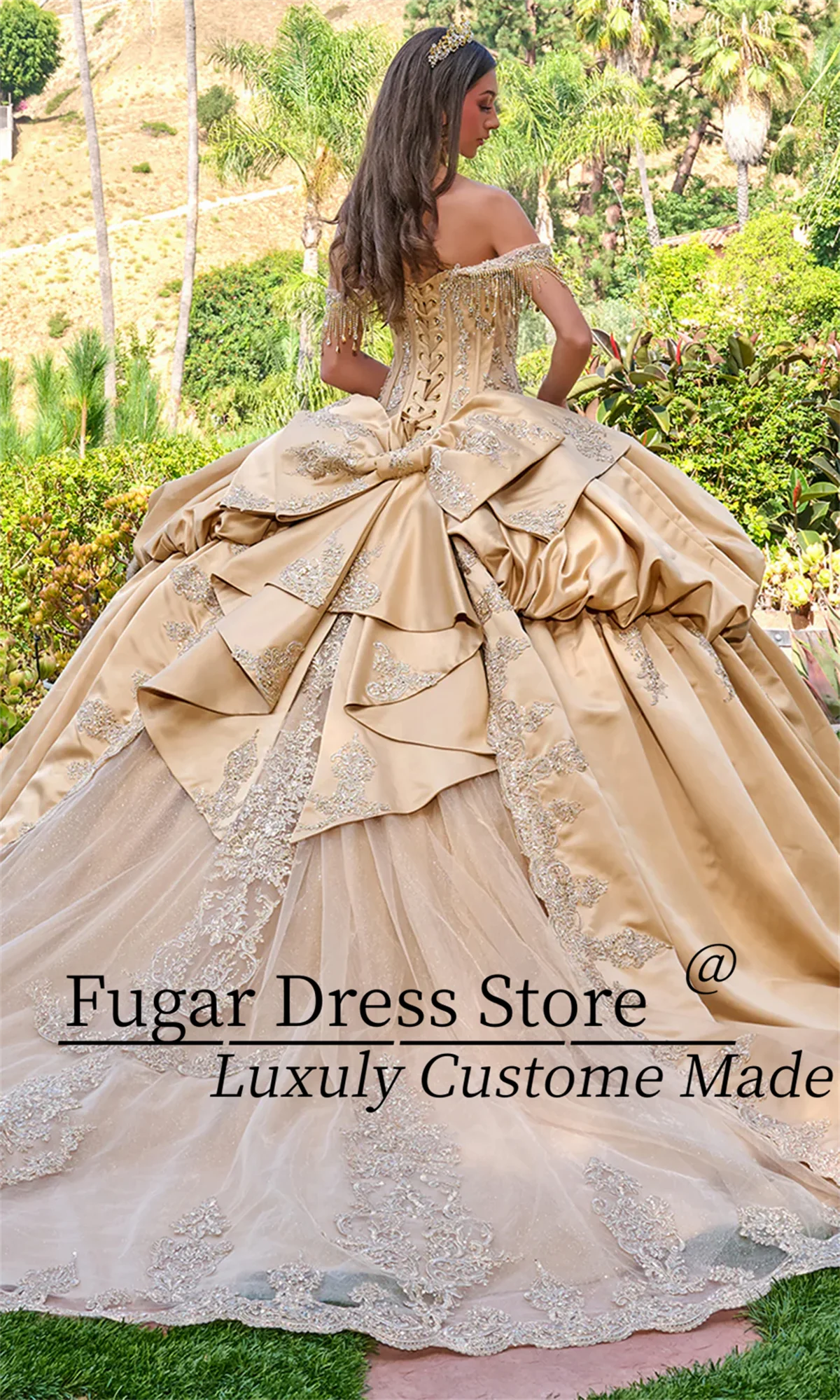 Customized Sexy Bubble-Hem Overskirt Quinceanera Dresses Off-Shoulder Straps Fringe Accents Prom Gown Vestidos de 15 quinceañe